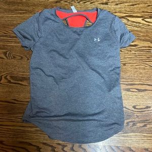 Under Armour XS heat gear neon and grey open racerback t-shirt